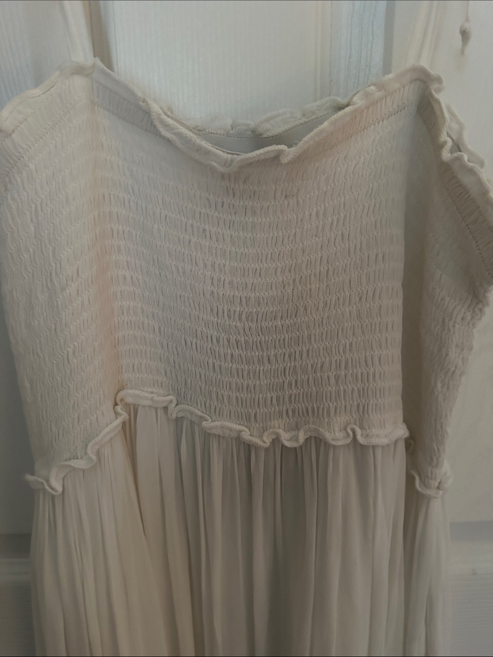 YOUNG THREADS - NWT White Tie-Shoulder Smocked Maxi/Midi Dress - Picture 5 of 8